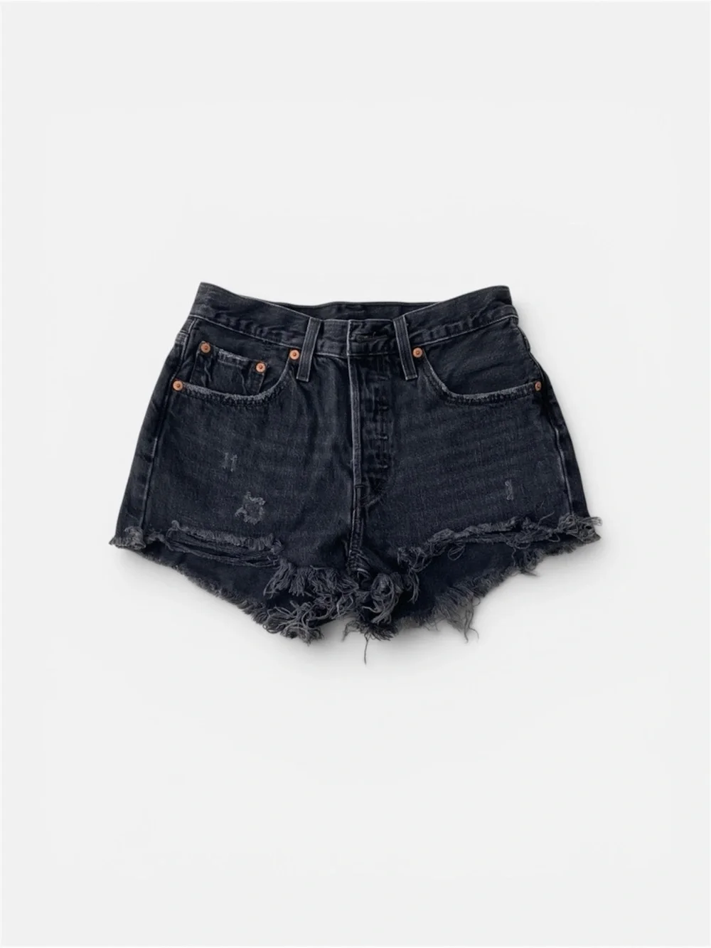 Levi’s 501 Edgy Black Frayed Denim Shorts - Picture 1 of 9